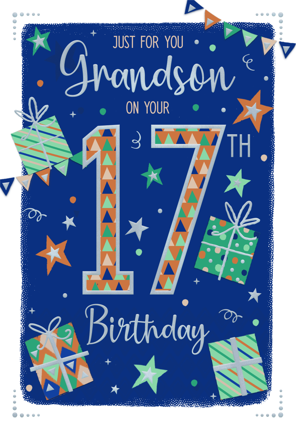 Grandson 17th Birthday Star Inspirational Blue And Black Card