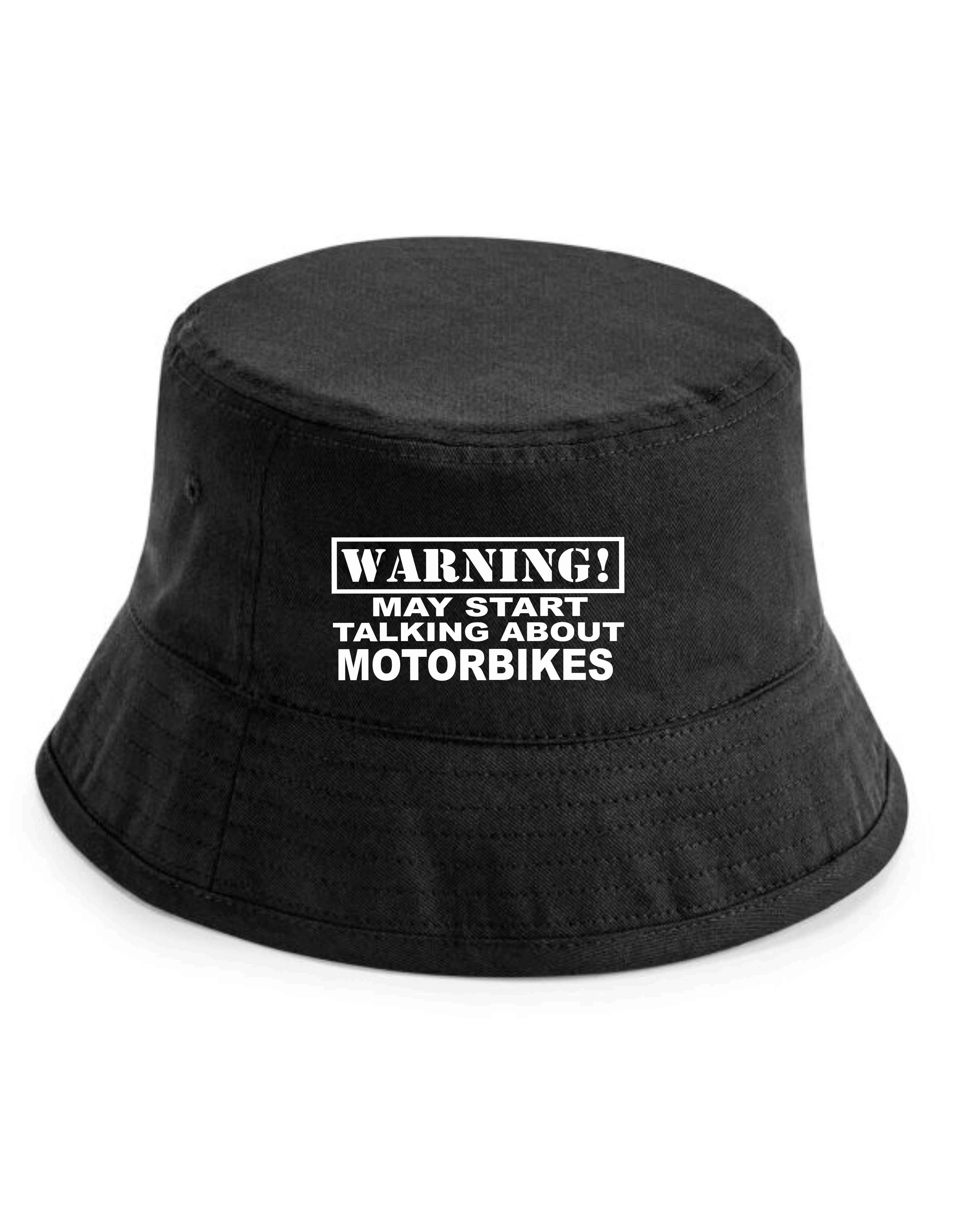 Warning May Talk About Motorbikes Bucket Hat Bikers Gift for Men & Ladies - Picture 2 of 2